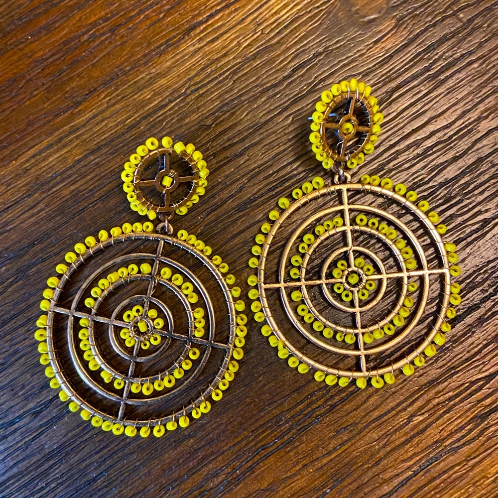 Free People Yellow Beaded Circle Drop Earrings